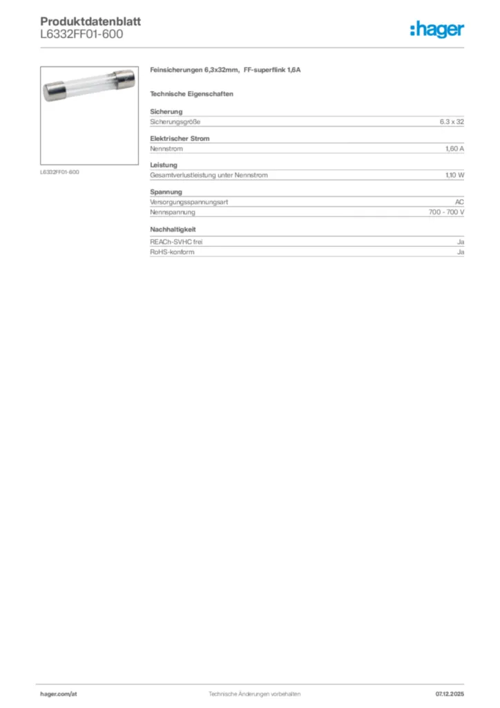 Bild Hager Produktdatenblatt L6332FF01-600 | Hager Deutschland