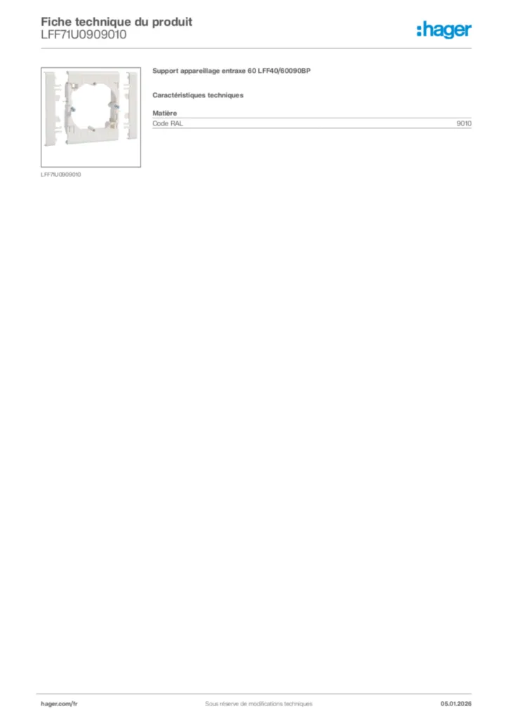 Image Hager Fiche technique du produit LFF71U0909010 | Hager France