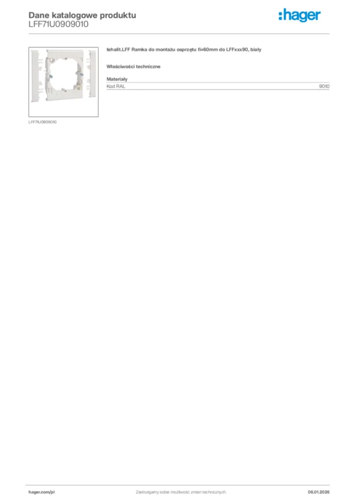 Zdjęcie Hager Karta katalogowa LFF71U0909010 | Hager Polska