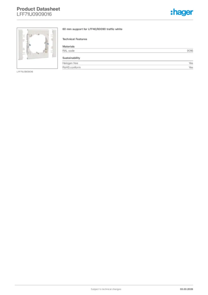 Image Hager Product data sheet LFF71U0909016  | Hager Africa