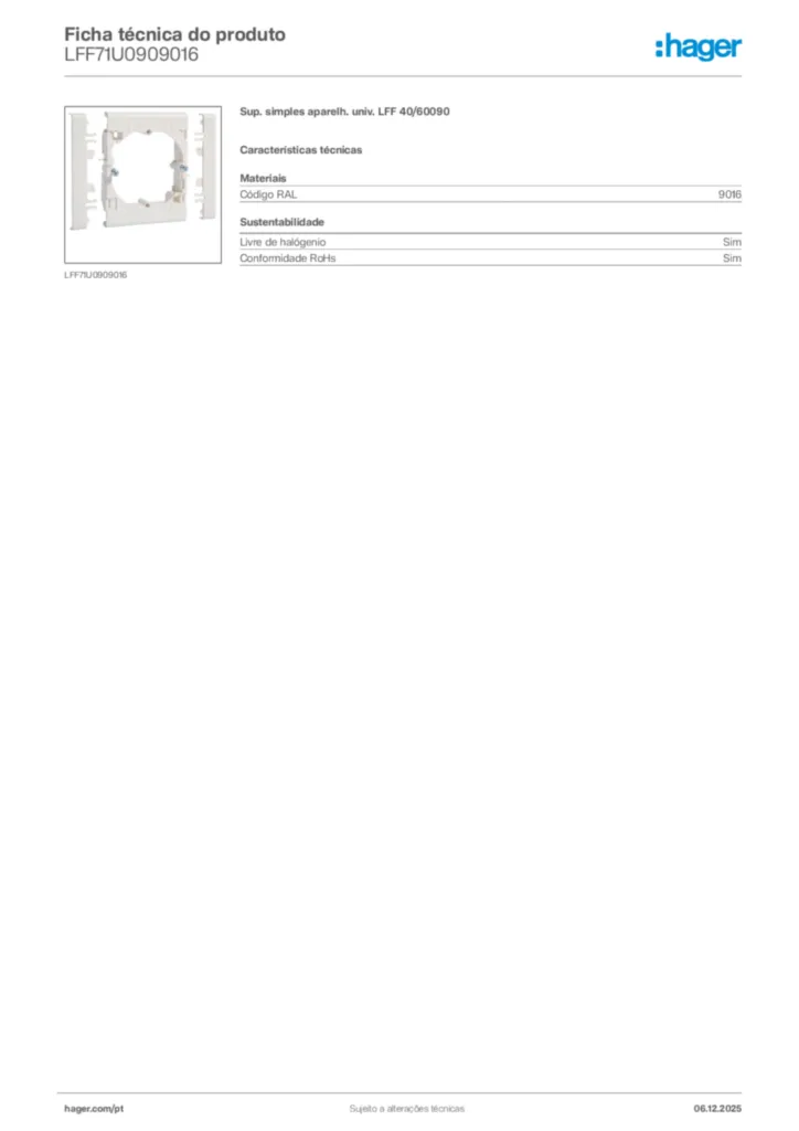 Imagem Hager Ficha técnica do produto LFF71U0909016 | Hager Portugal