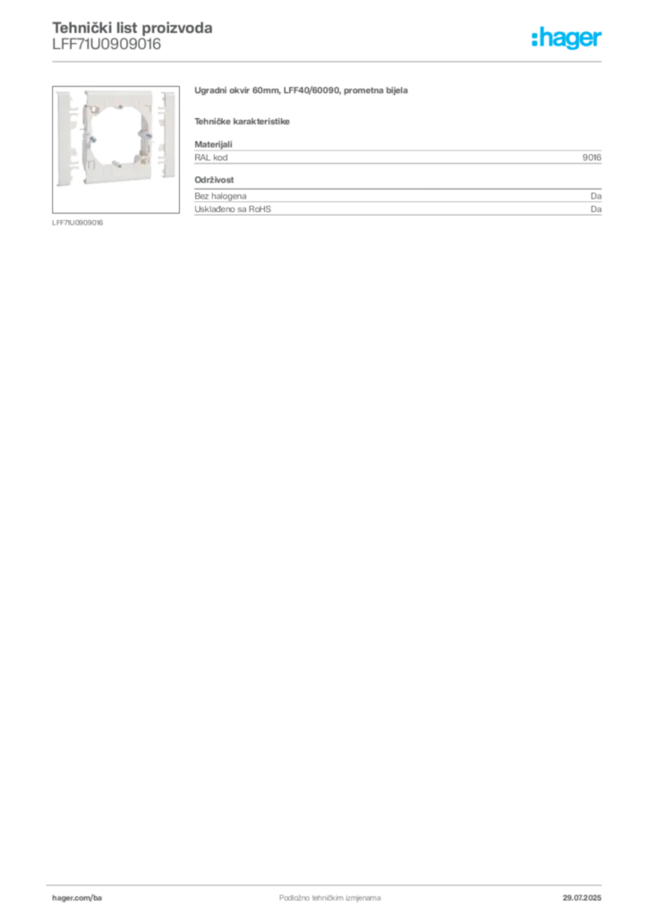 Slika Hager Product data sheet LFF71U0909016  | Hager