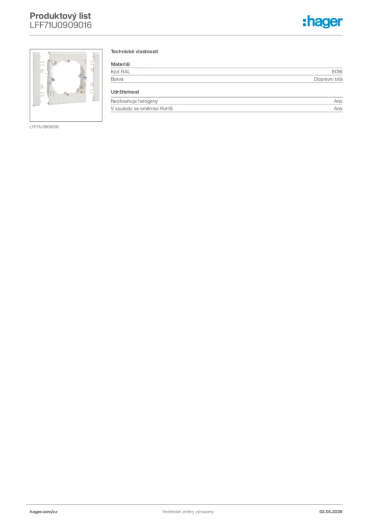 Obrázek Hager Product data sheet LFF71U0909016 | Hager