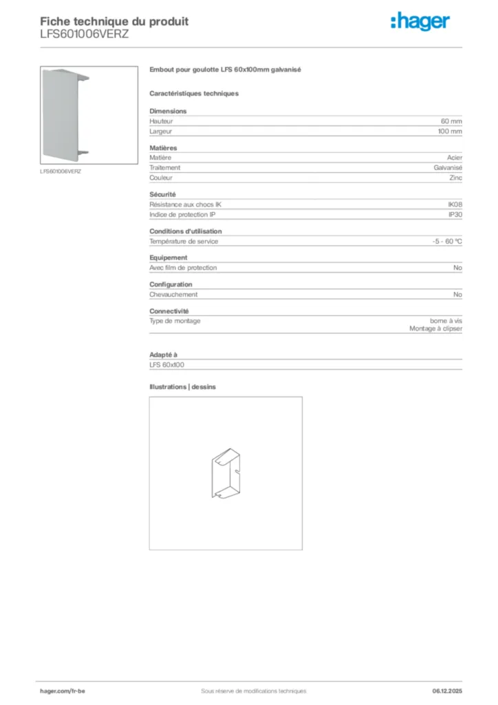 Image Hager Fiche technique du produit LFS601006VERZ | Hager Belgique
