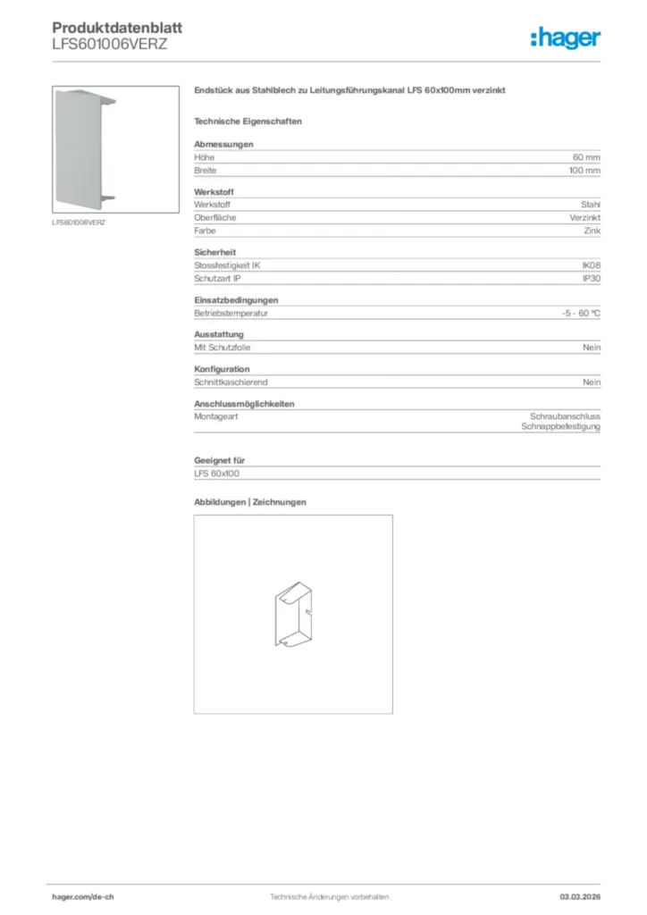 Bild Hager Produktdatenblatt LFS601006VERZ | Hager Schweiz