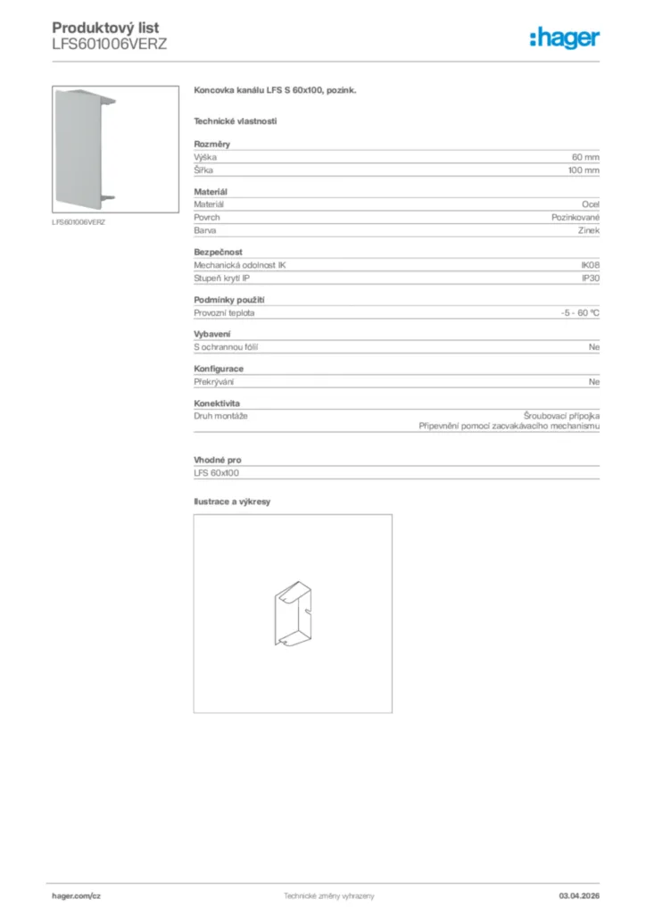 Obrázek Hager Product data sheet LFS601006VERZ | Hager