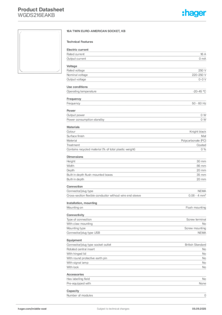 Image Hager Product data sheet WGDS216EAKB  | Hager