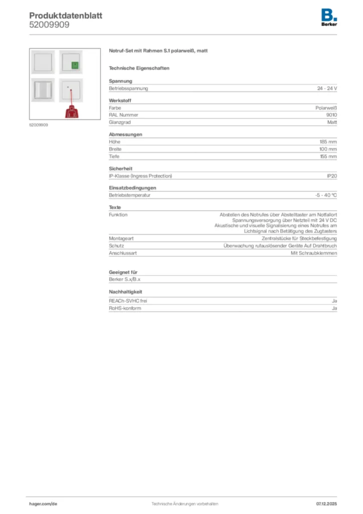 Berker Produktdatenblatt 52009909
