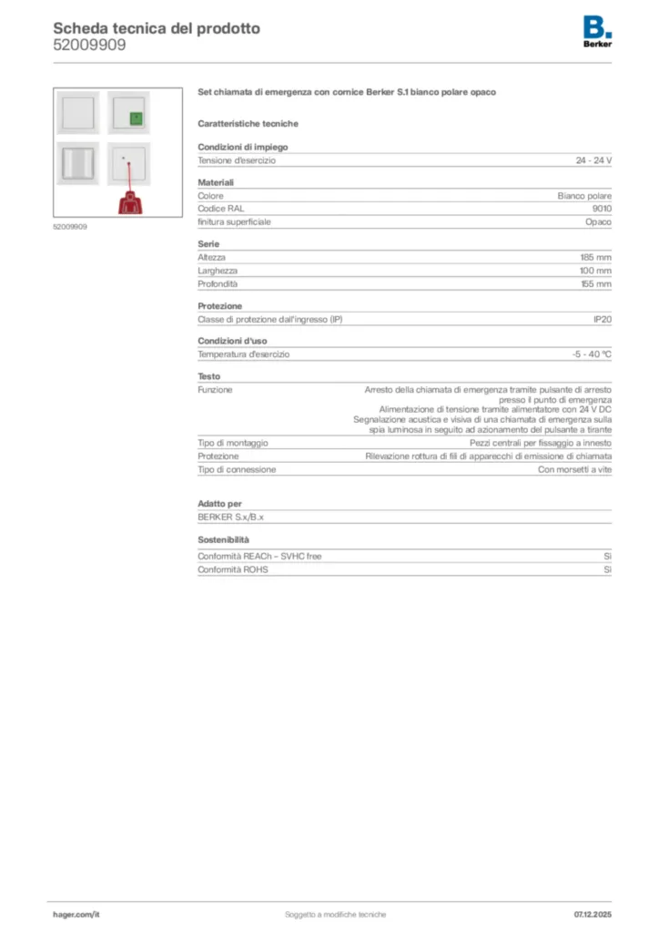 Immagine Berker Scheda tecnica del prodotto 52009909 | Hager Italia