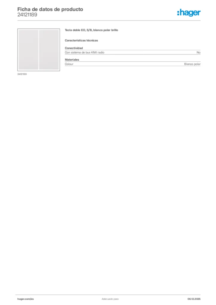 Imagen Hager Ficha de datos de producto 24121189 | Hager España