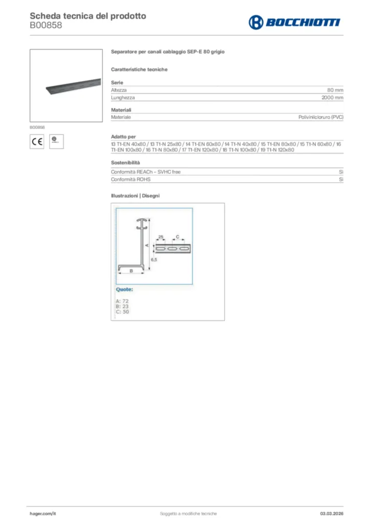 Immagine Bocchiotti Scheda tecnica del prodotto B00858 | Hager Italia