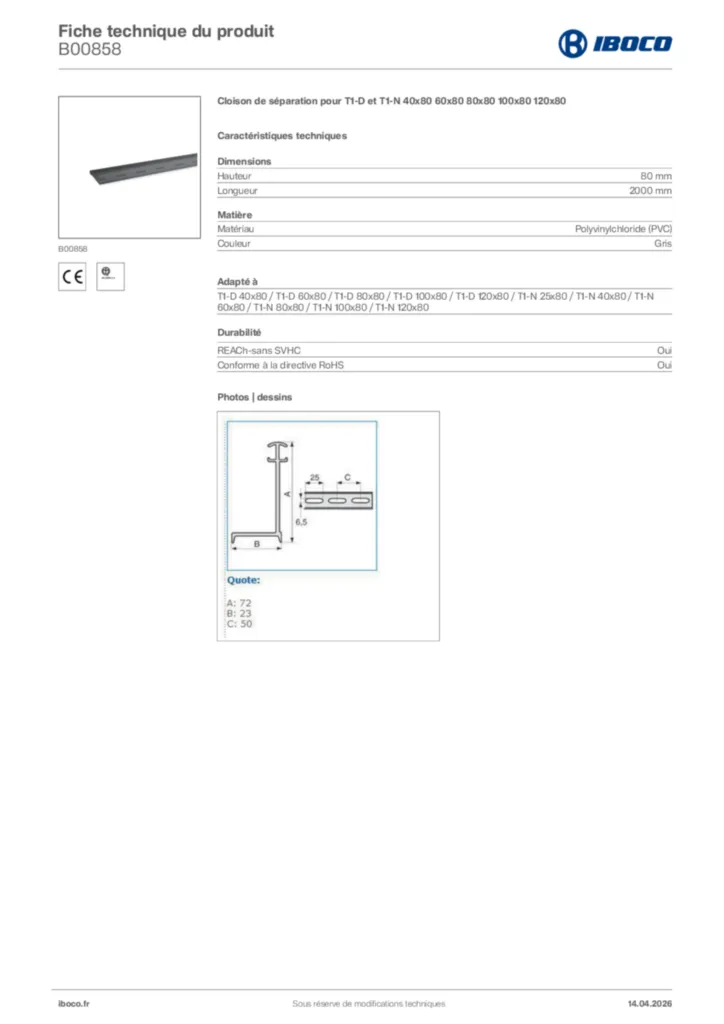Image Iboco Fiche technique du produit B00858 | Hager France