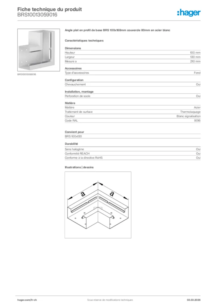 Image Hager Fiche technique du produit BRS10013059016 | Hager Suisse
