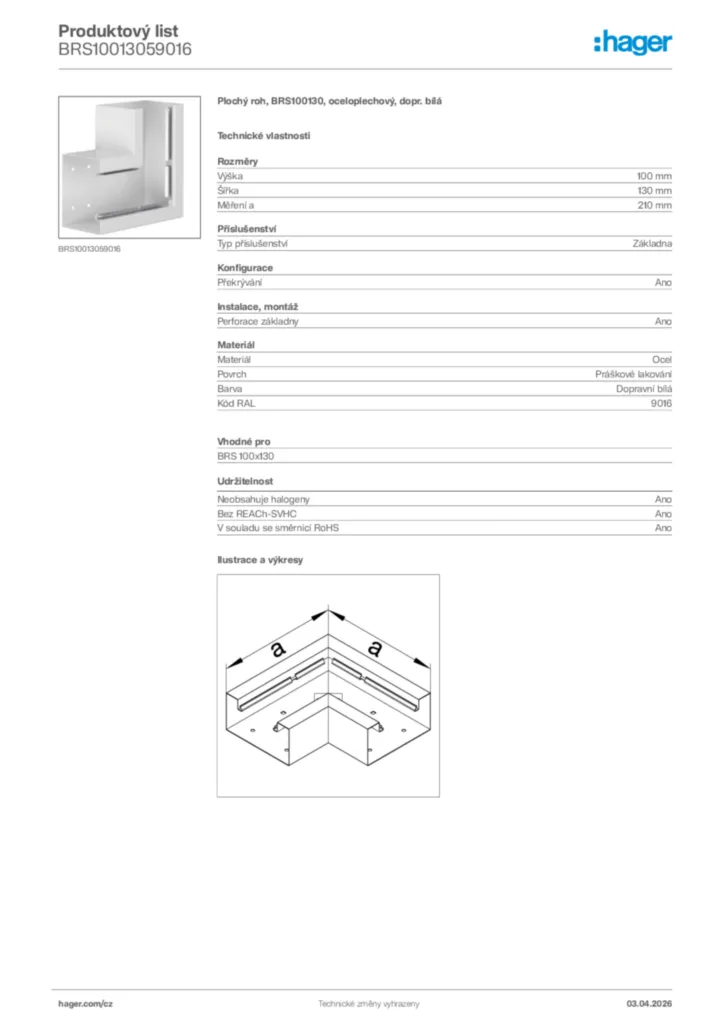 Obrázek Hager Product data sheet BRS10013059016 | Hager