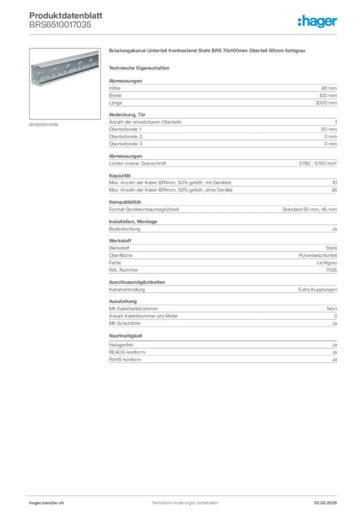 Bild Hager Produktdatenblatt BRS6510017035 | Hager Schweiz