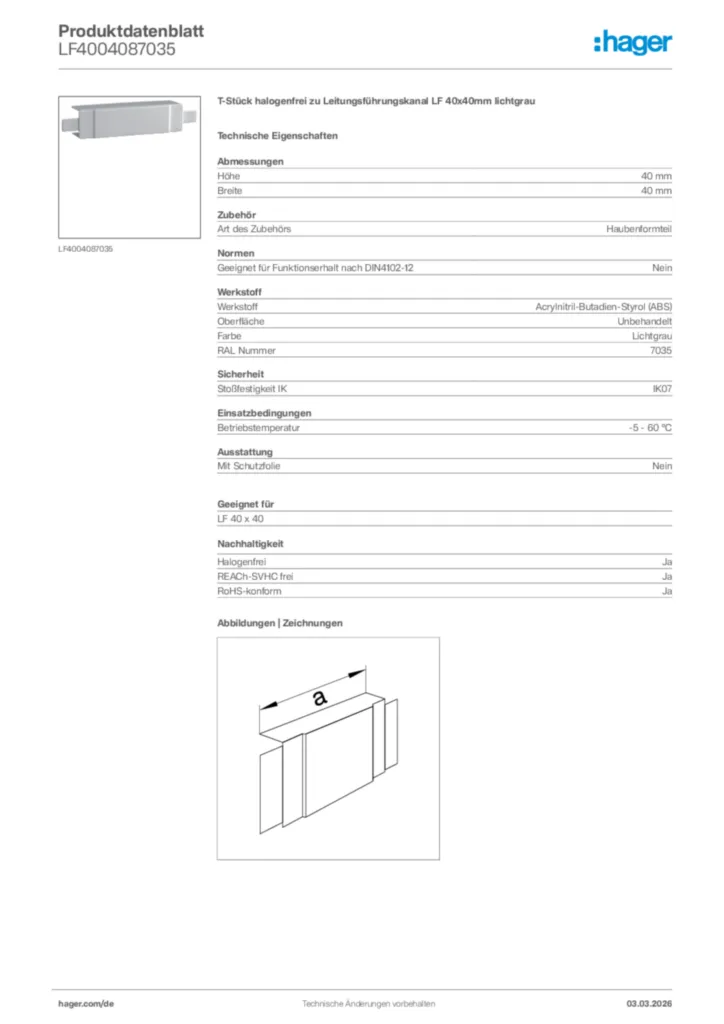 Bild Hager Produktdatenblatt LF4004087035 | Hager Deutschland