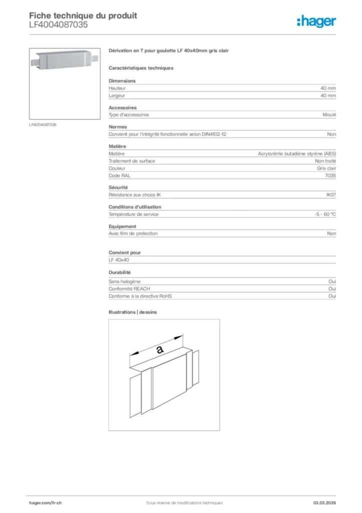 Image Hager Fiche technique du produit LF4004087035 | Hager Suisse