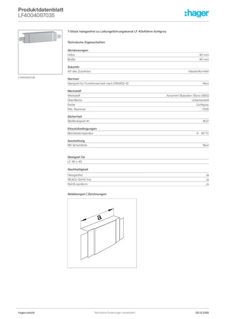 Bild Hager Produktdatenblatt LF4004087035 | Hager Deutschland