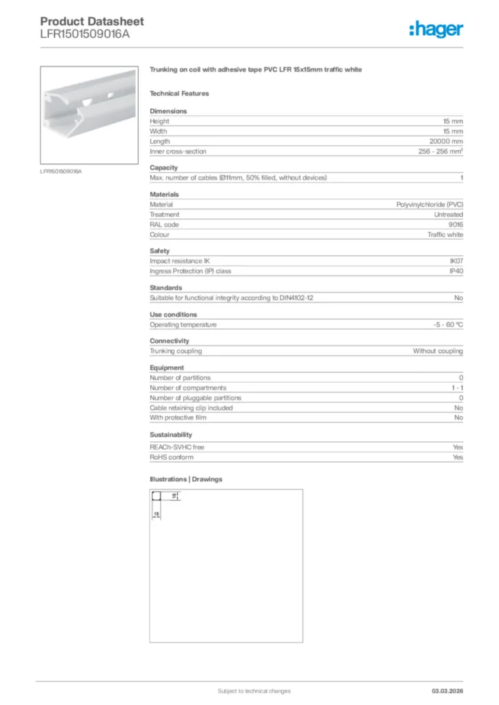 Image Hager Product data sheet LFR1501509016A  | Hager Africa