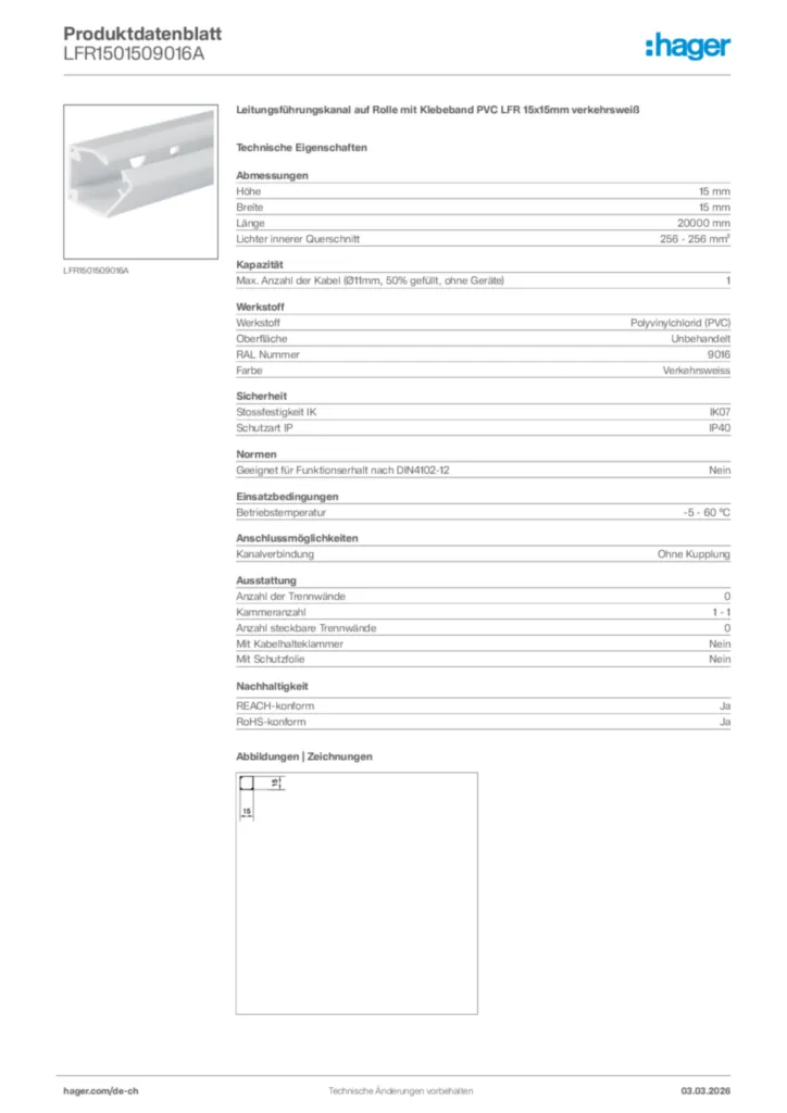 Bild Hager Produktdatenblatt LFR1501509016A | Hager Schweiz
