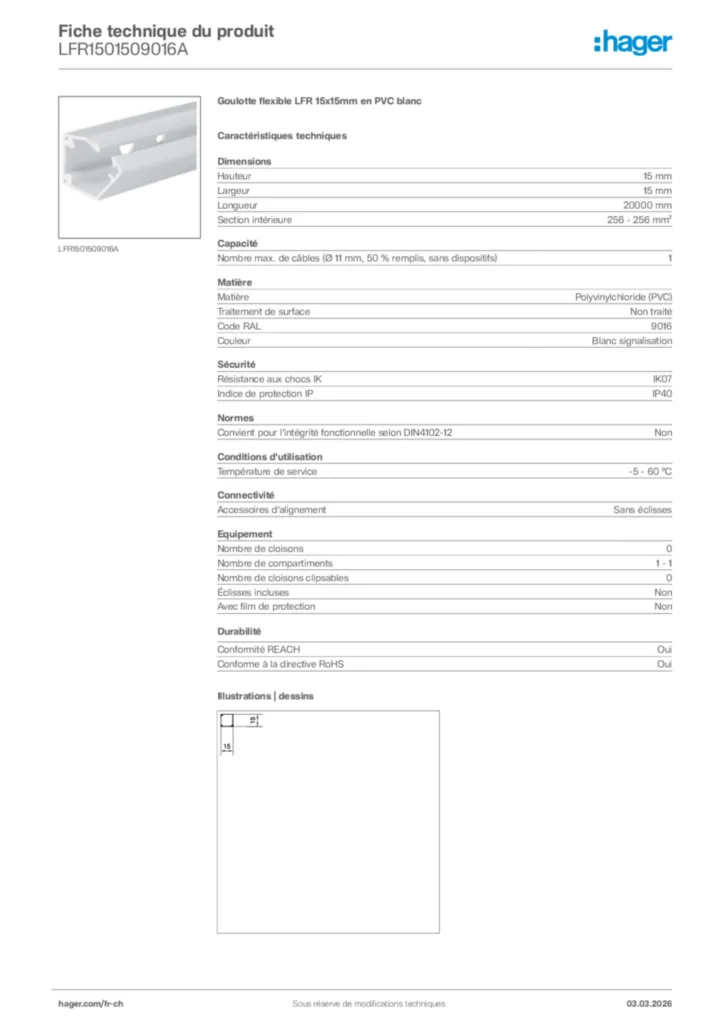 Image Hager Fiche technique du produit LFR1501509016A | Hager Suisse