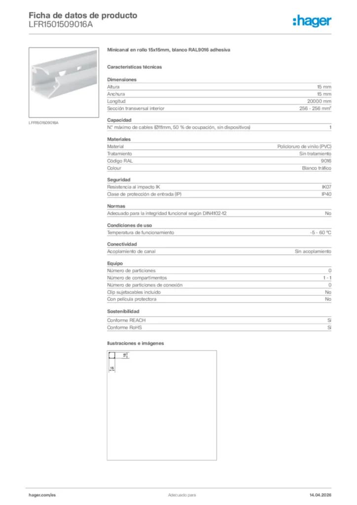 Imagen Hager Ficha de datos de producto LFR1501509016A | Hager España