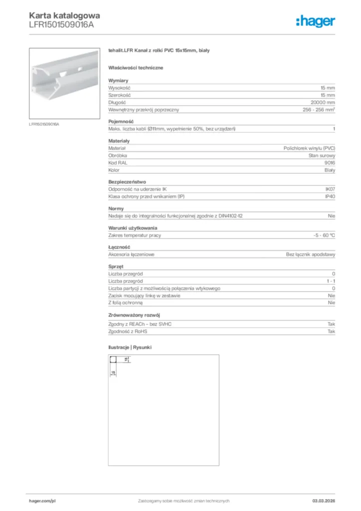 Zdjęcie Hager Karta katalogowa LFR1501509016A | Hager Polska