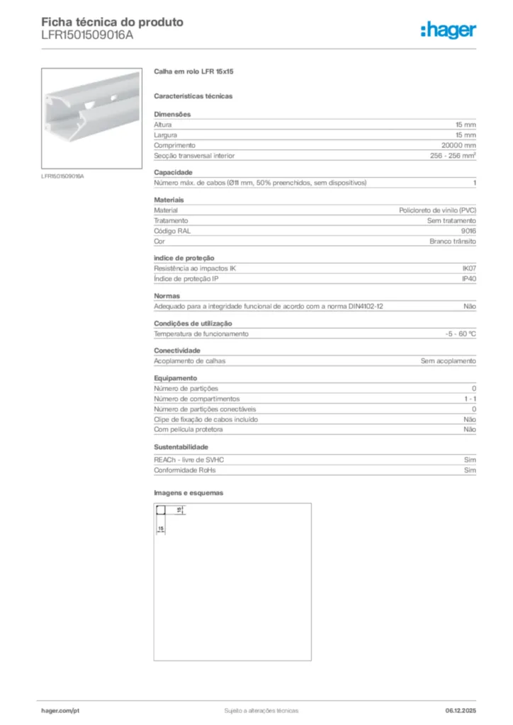 Imagem Hager Ficha técnica do produto LFR1501509016A | Hager Portugal