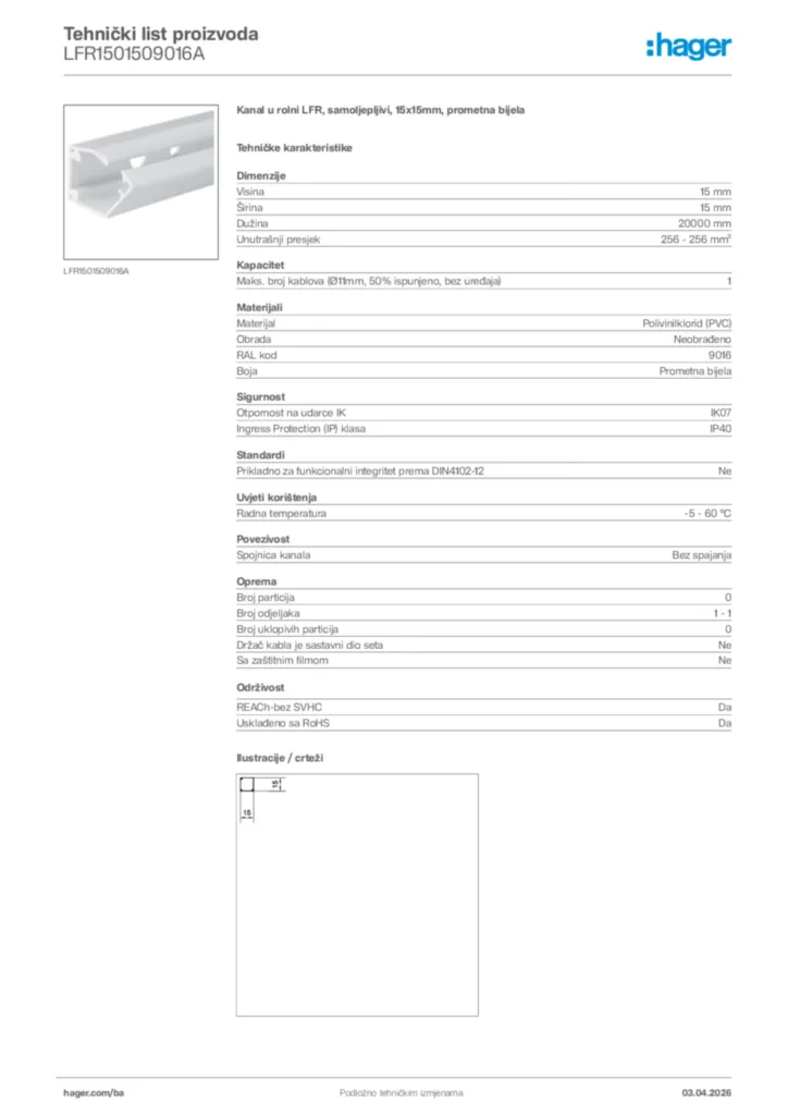 Slika Hager Tehnički list proizvoda LFR1501509016A  | Hager