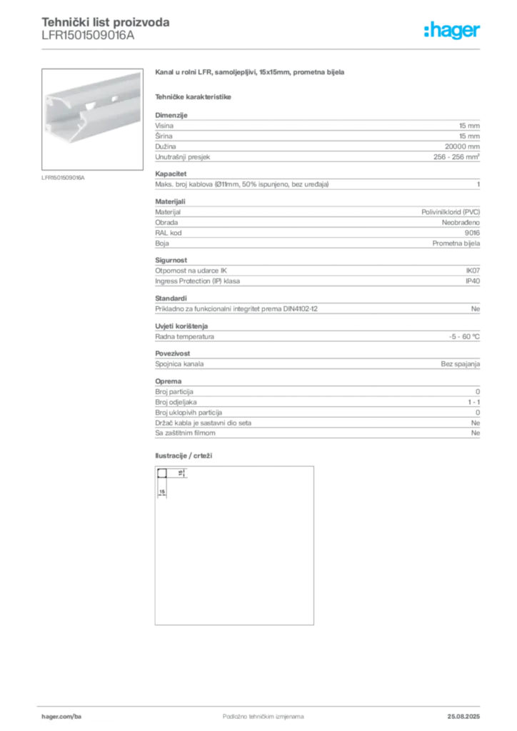 Slika Hager Product data sheet LFR1501509016A  | Hager