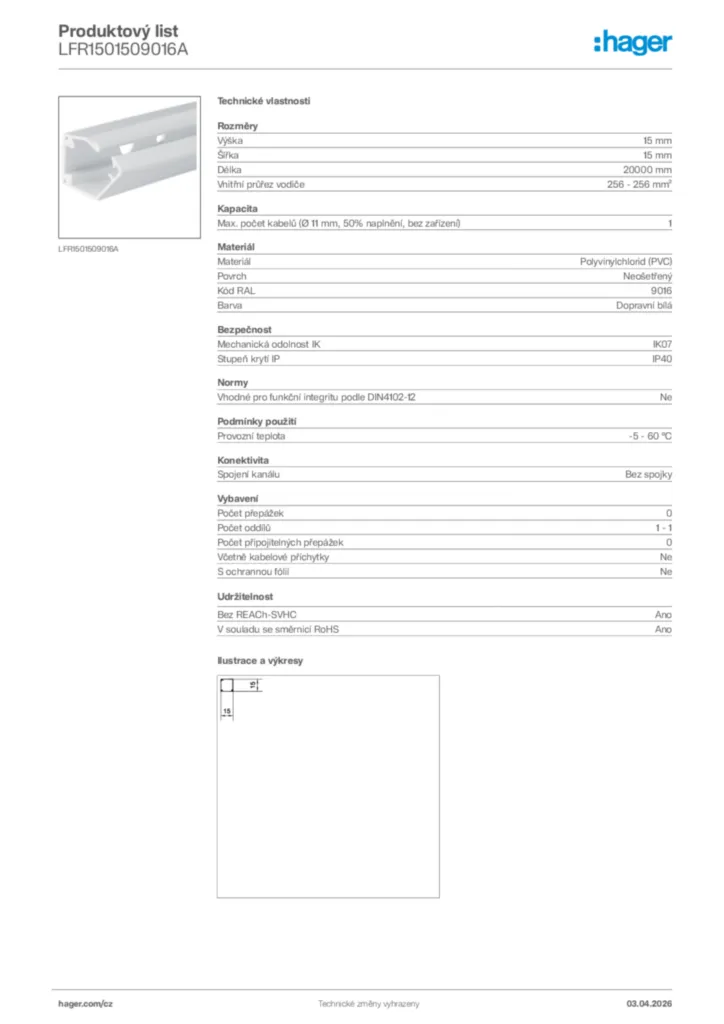 Obrázek Hager Product data sheet LFR1501509016A | Hager