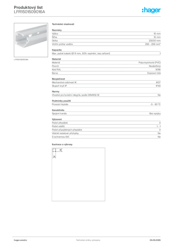 Obrázek Hager Produktový list LFR1501509016A | Hager
