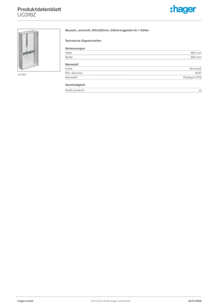 Bild Hager Produktdatenblatt UC31BZ | Hager Deutschland