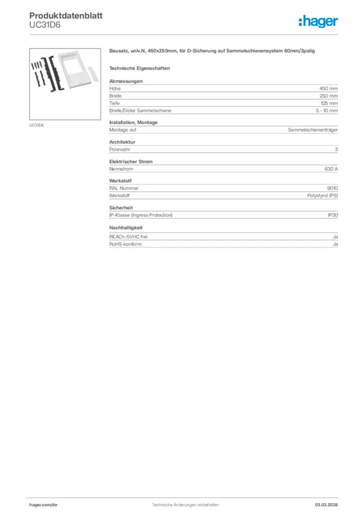 Bild Hager Produktdatenblatt UC31D6 | Hager Deutschland