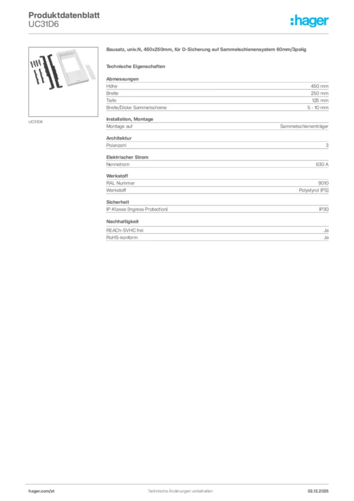 Bild Hager Produktdatenblatt UC31D6 | Hager Deutschland