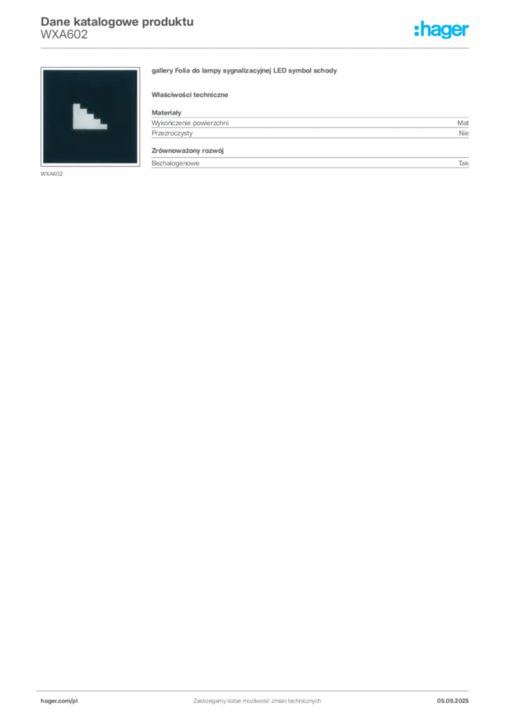 Zdjęcie Hager Dane katalogowe produktu WXA602 | Hager Polska