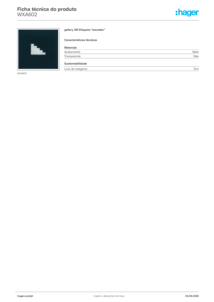 Imagem Hager Ficha técnica do produto WXA602 | Hager Portugal