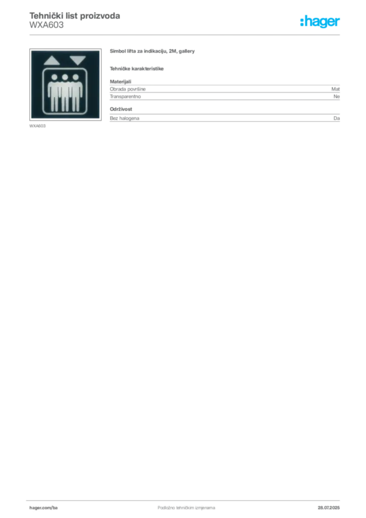 Slika Hager Product data sheet WXA603  | Hager