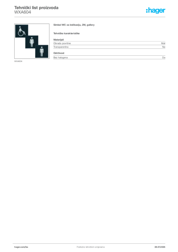 Slika Hager Product data sheet WXA604  | Hager
