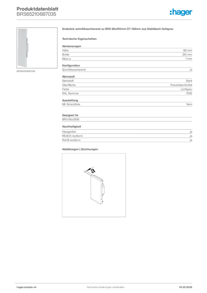 Bild Hager Produktdatenblatt BRS652106B7035 | Hager Schweiz