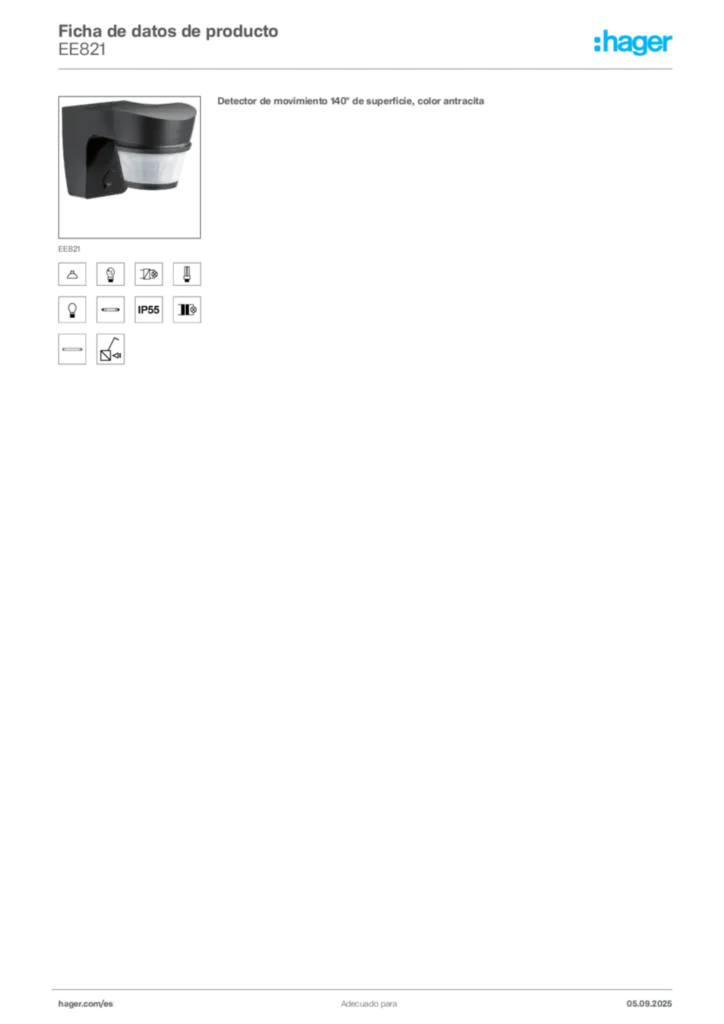Imagen Hager Ficha de datos de producto EE821 | Hager España
