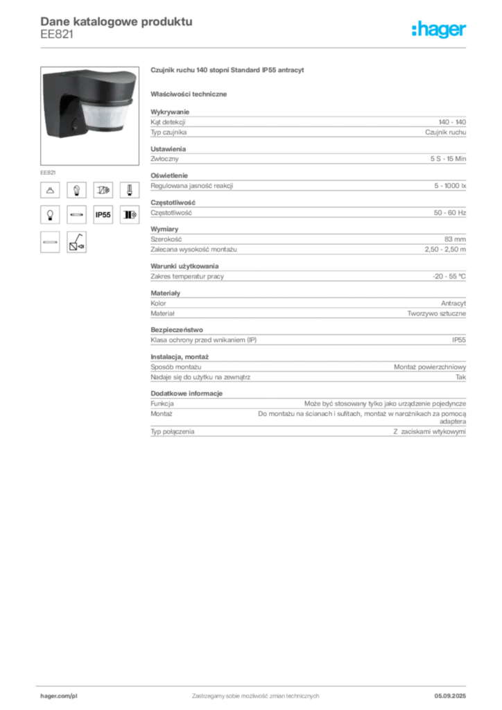 Zdjęcie Hager Dane katalogowe produktu EE821 | Hager Polska