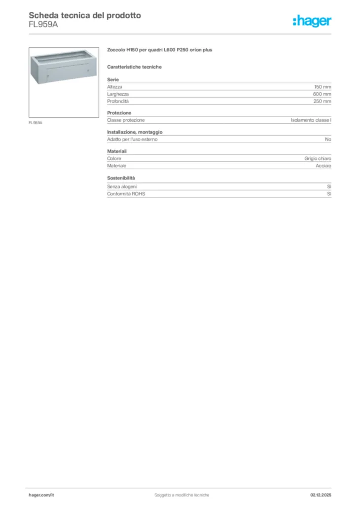 Immagine Hager Scheda tecnica del prodotto FL959A | Hager Italia