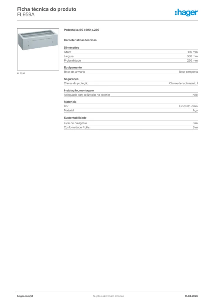 Imagem Hager Ficha técnica do produto FL959A | Hager Portugal