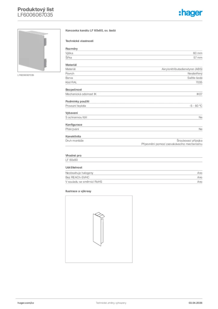 Obrázek Hager Product data sheet LF6006067035 | Hager
