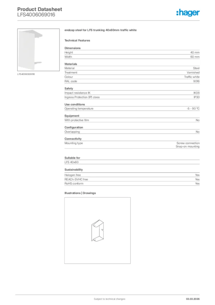 Image Hager Product data sheet LFS4006069016  | Hager Africa