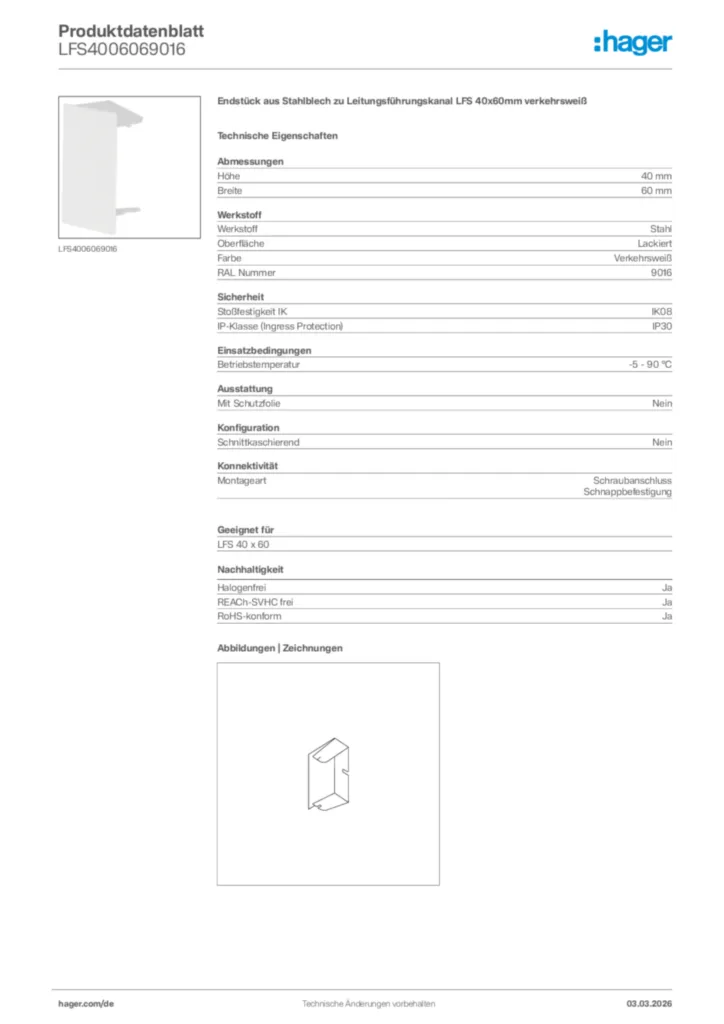 Bild Hager Produktdatenblatt LFS4006069016 | Hager Deutschland