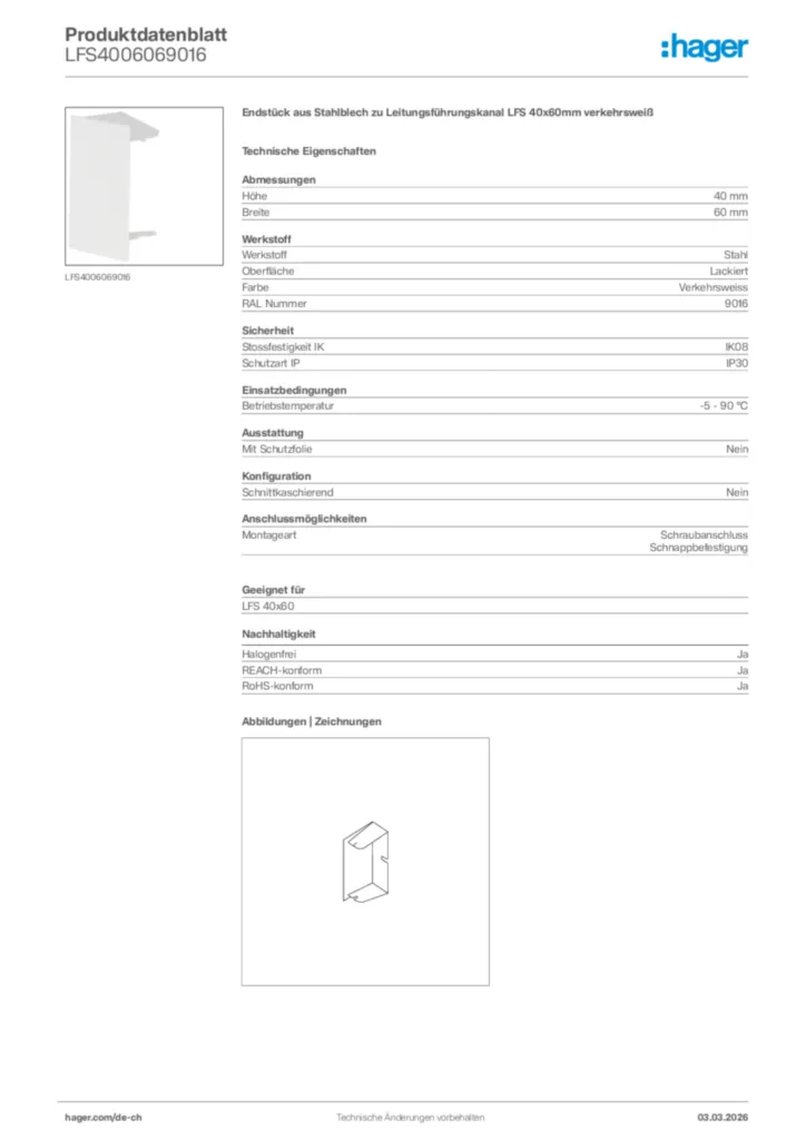 Bild Hager Produktdatenblatt LFS4006069016 | Hager Schweiz