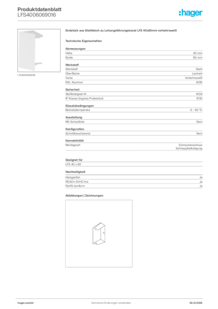Bild Hager Produktdatenblatt LFS4006069016 | Hager Deutschland