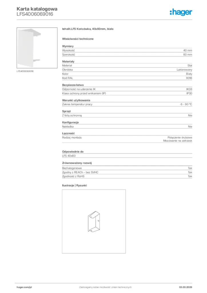 Zdjęcie Hager Karta katalogowa LFS4006069016 | Hager Polska